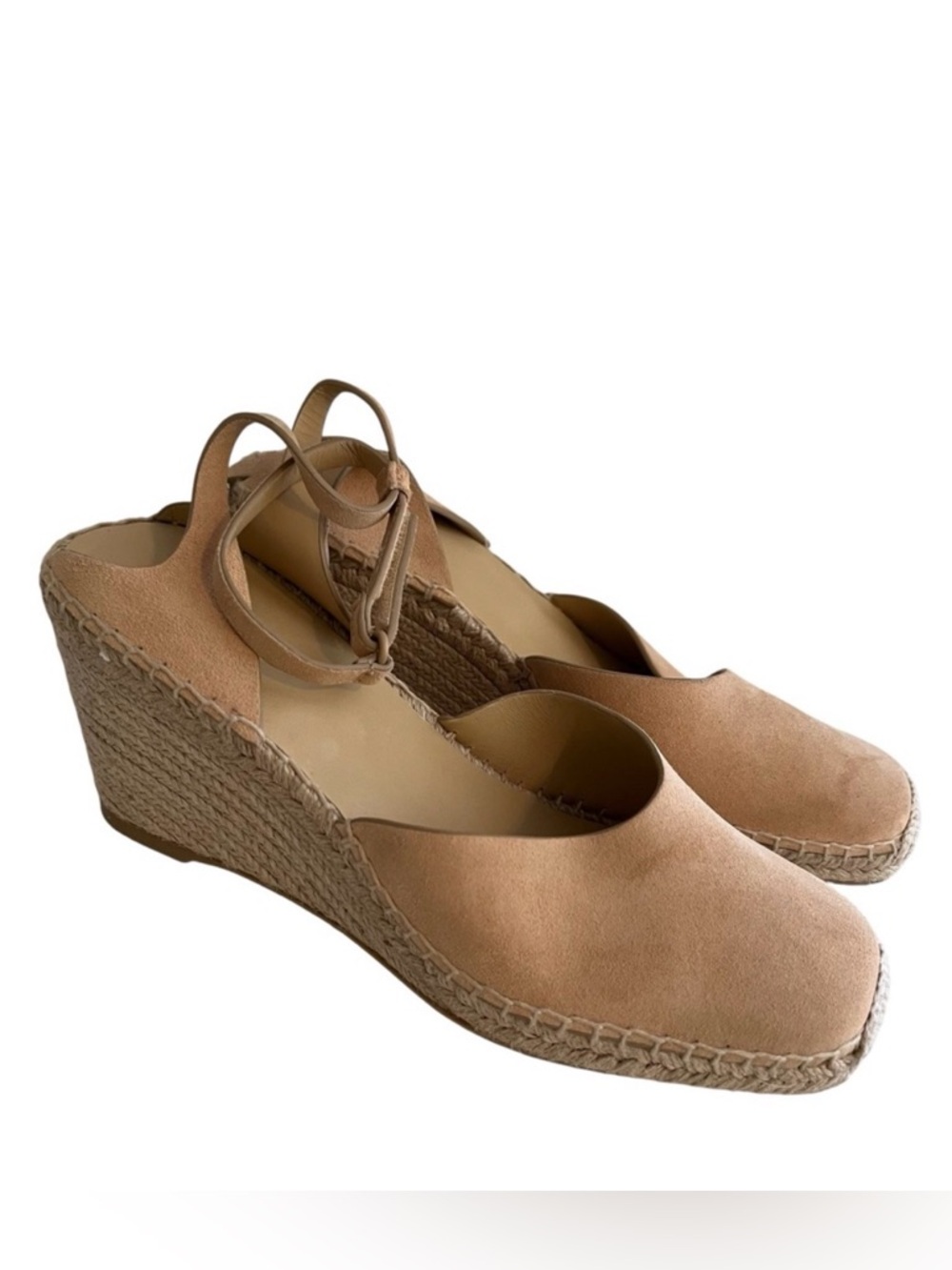 Vince "Cecilia" Beige Suede Leather Ankle Strap Espadrille Wedge 10 NEW